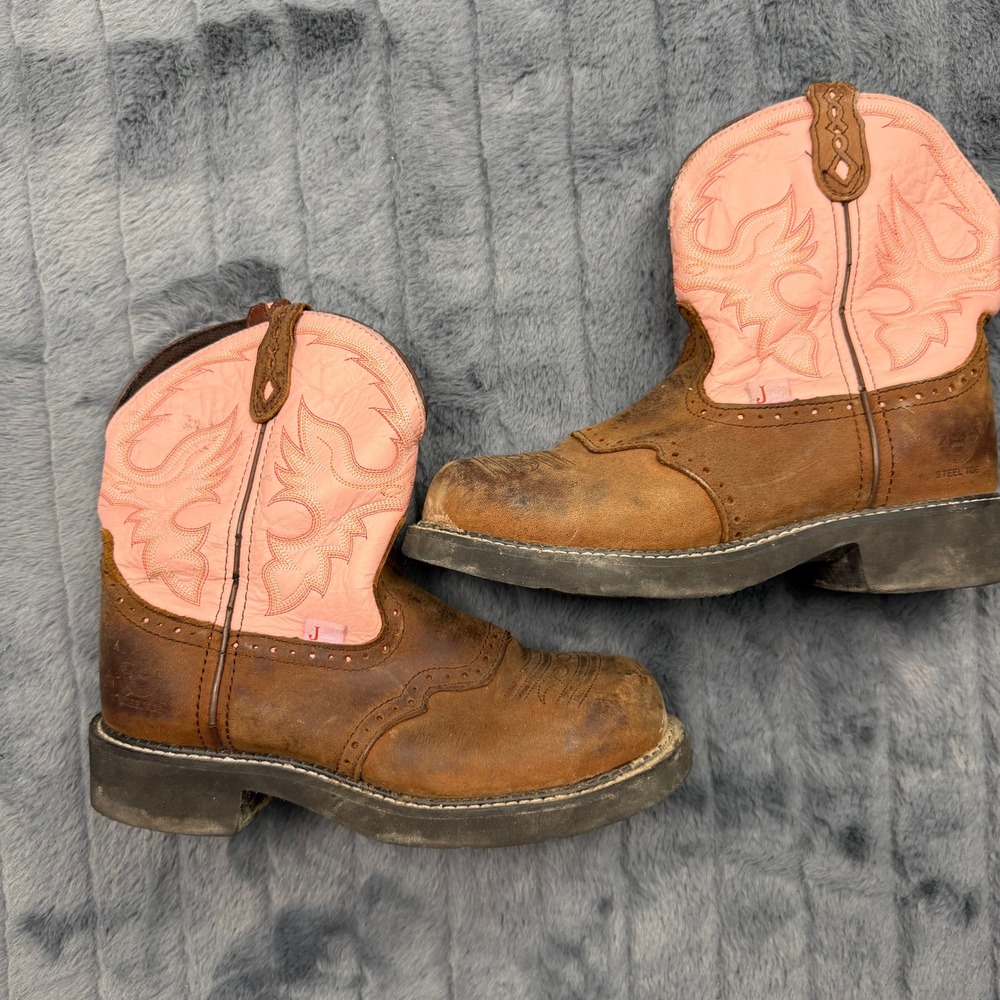 Justin Gypsy Women 9B Brown Pink Steel Toe Work Boots WKL9981 EH Rated Leather